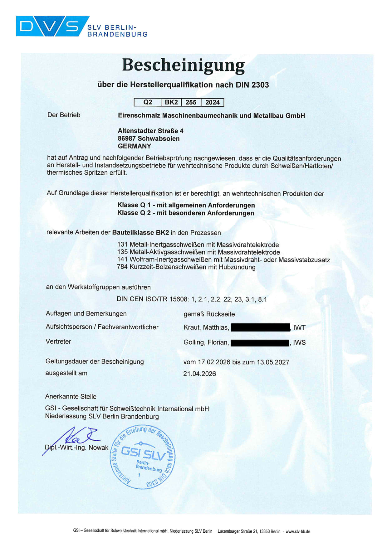 Bescheinigung DIN 2303 Herstellerqualifikation wehrtechnischer Produkte_21.04.2026_1